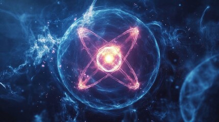 Poster - Illustration of glowing particles representing quantum bits in advanced cryptography networks for secure communication