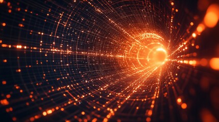 Poster - Vibrant 3D rendering of an abstract quantum field theory visualization with an intricate grid-like mesh extending infinitely