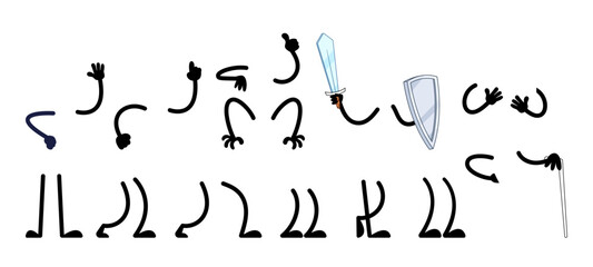 Wall Mural - Set Of Cartoon Hands And Legs With Various Accessories Isolated On White Background, Includes Different Arm or Leg Poses