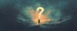 © cac_tus - Silhouette of person facing illuminated question mark in mysterious landscape