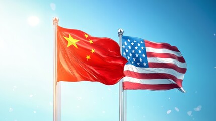 China flag vs USA flag Economic and Business War. China and United States flags trade war.