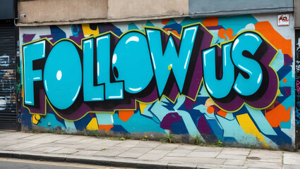 Follow Us grafitti art design on a wall in street