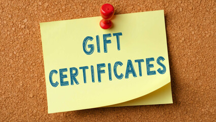 Wall Mural - Gift certificates word written on a note sticky on corkboard