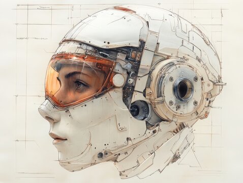 Futuristic Astronaut in an orange helmet isolated