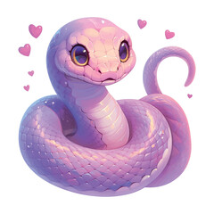 Canvas Print - A cute snake with a pink and purple body and a pink tongue. The snake is surrounded by hearts, which suggests that it is a symbol of love or affection