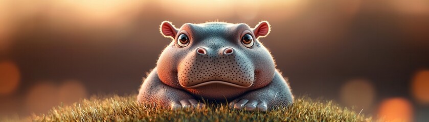 Poster - Cute Hippopotamus in the Grass.