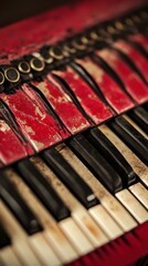 Poster - Close-up View of an Old Accordion Keyboard Showcasing Worn Keys and Vintage Details