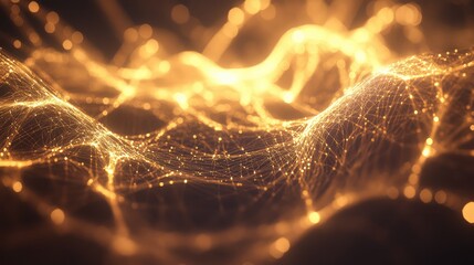 Wall Mural - Glowing, interwoven threads of light forming an intricate, moving mesh.