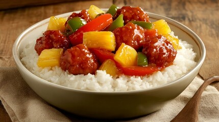 Sweet and Sour Pork with Pineapple and Rice