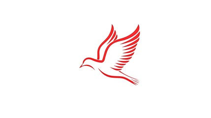 Wall Mural - Minimalist Red Dove Logo on White Background - Simple Vector Graphic Design with Clean Lines and Flat Colors