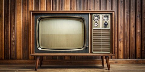 Vintage television set with retro design and wood paneling, old fashioned, classic, nostalgia, vintage technology