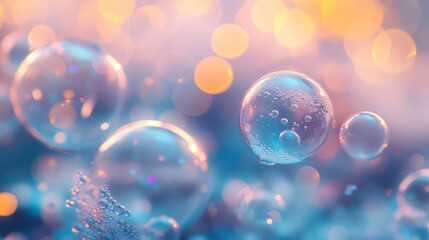 Soft, glowing bubbles floating in a serene, abstract space filled with misty light.