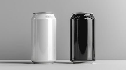 Poster - Two aluminum cans, one white, one black, on a white surface.