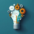 © Anan - Creative Business Concept Branding Goals Lightbulb with gears and charts, symbolizing creative business concepts and branding, no face, flat design illustration