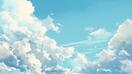 Wall Mural - Cloudy sky background with soft, fluffy clouds in a bright, light blue sky.