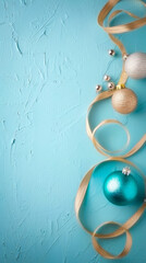 Poster - Refined Christmas Ball with Ribbon against Blue Backdrop