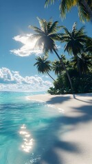 Serene Tropical Beach with Palm Trees and Clear Turquoise Water Calming Phone Wallpaper