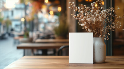 Minimalist Blank Paper Mockup in Cozy Cafe Setting