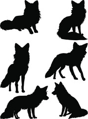 Canvas Print -  set of six fox silhouettes isolated on white