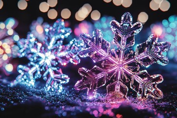 Wall Mural - Glittering snowflakes with abstract bokeh background