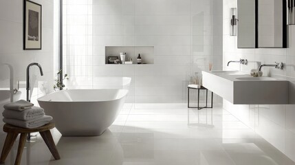 Wall Mural - Modern Bathroom Design with White Tiles