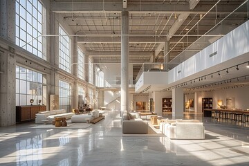 A large open space with white walls and a lot of furniture