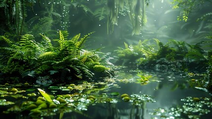 Wall Mural - Lush Tropical Rainforest Pond - Nature Photography