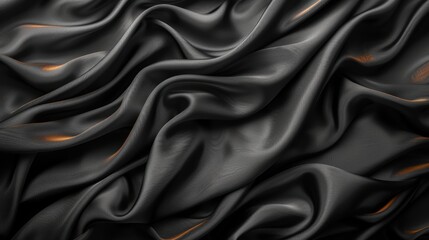 Black background with soft folds of fabric, top view. Texture for product presentation mockup design or wallpaper.