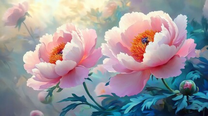 Illustration of peony flowers, A bouquet of beautiful peonies for design