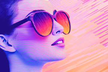 Poster - Woman in sunglasses looking up, digital art.