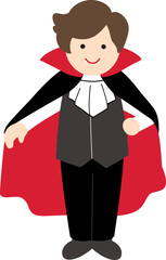 Wall Mural - Boy celebrate Halloween wear vampire costume vector.
kid dressed like a vampire svg. 
kid celebrate halloween wears dracula vampire costume with cape image3