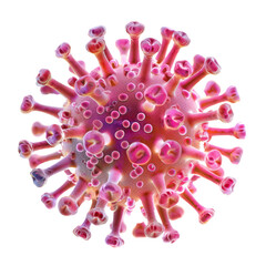Poster - Detailed microscopic view of a virus showcasing its structure and surface features against a plain background