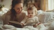 © CoolGraphics - Happy young caucasian mom holding book reading stories to her kid