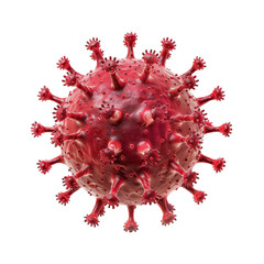 Poster - Detailed 3D representation of a red virus model highlighting structural features and spikes against a plain transparent background