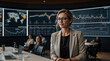 © Inspiraciones - businesswoman giving a presentation in a large conference room with screens and financial charts