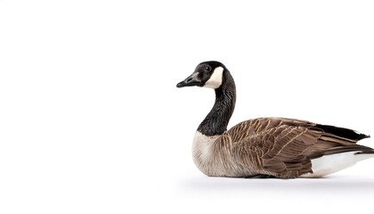 Wall Mural - Canada goose - Branta canadensis - is a large wild goose with a black head and neck, white cheeks, white under its chin, and a brown body. Isolated on white background with copy space. Resting