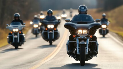 Police Motorcycles Escort on a Rural Road During Daytime With Clear Skies