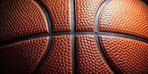 Close-up of the textured surface of a basketball ball