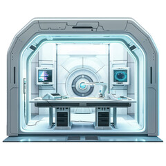 Poster - Futuristic laboratory with large computer screens, showing graphs and charts, on a white background