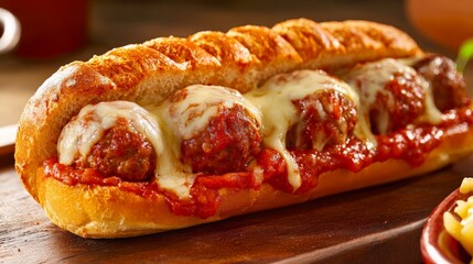 Meatball Sub with Marinara and Melted Cheese