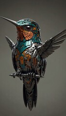 Wall Mural - Detailed cyborg hummingbird design.