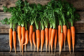 Wall Mural - Fresh Carrots on Wooden Background