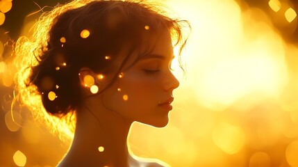 Wall Mural - Woman Backlit By Golden Light.