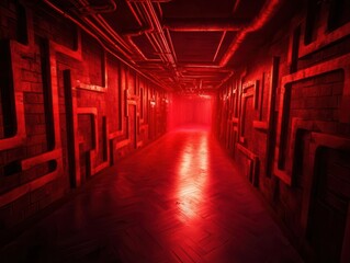 Red Brick Tunnel with Pipes and Light