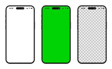 Poster - New iPhone 16 Pro and iPhone 16 Pro Max mockup of the new mobile phones. Smartphone mockup set with white empty transparent, white, green touch screen