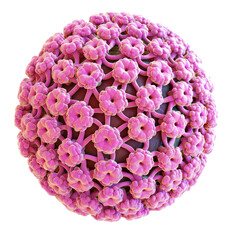 Poster - Detailed depiction of a virus structure showcasing its intricate design in vibrant pink hues under high magnification