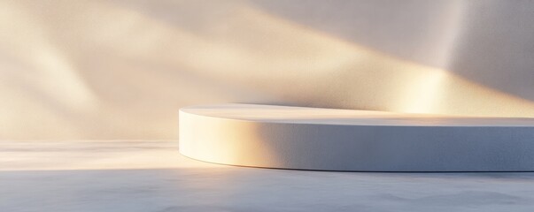 Poster - Minimalistic sunlight on white podium, abstract background. Modern interior design concept