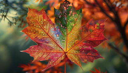 Sticker - Vector image of falling maple leaves in autumn color scheme for design.