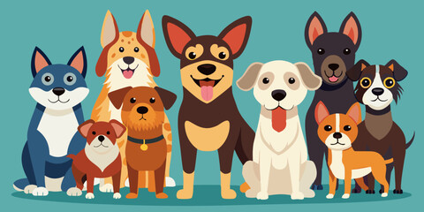 A vector illustration of a dog family and friends