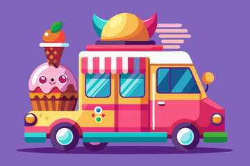 Wall Mural - A vector illustration of a colorful ice cream truck